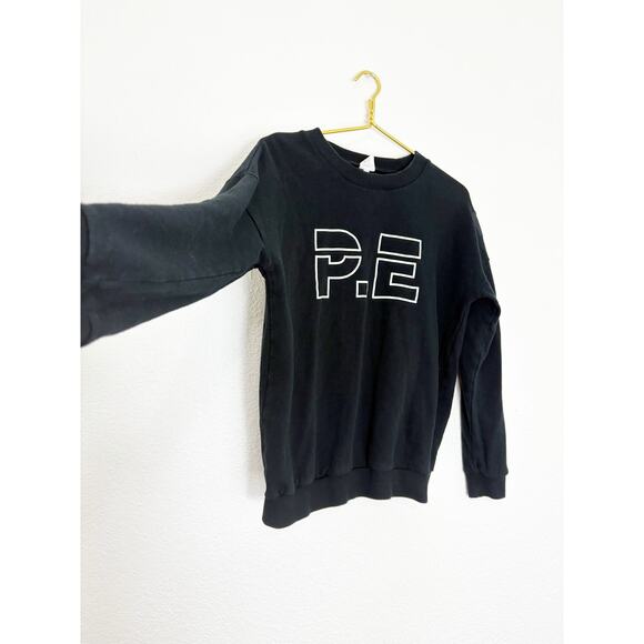 P.E. Nation Heads Up Sweatshirt Size XS Black Oversized Logo Pullover Crewneck - Picture 10 of 13